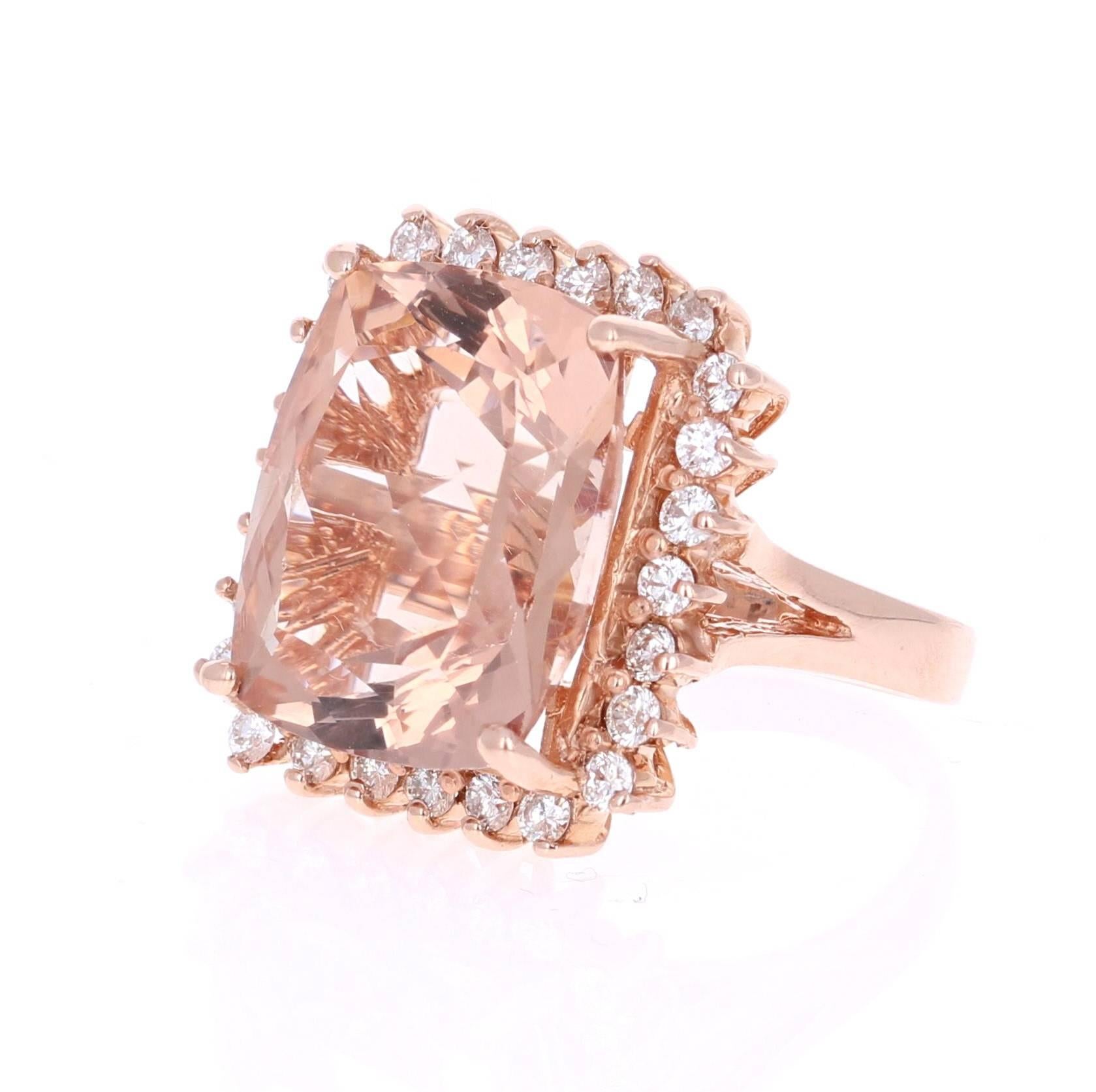 16.07 Carat Morganite Diamond Rose Gold Cocktail Ring!

This classic Morganite Ring has a large Cushion Cut 15.16  carat Morganite as its center and is surrounded by 26 Round Cut Diamonds that weigh 0.91 carats. The clarity and color of the diamonds