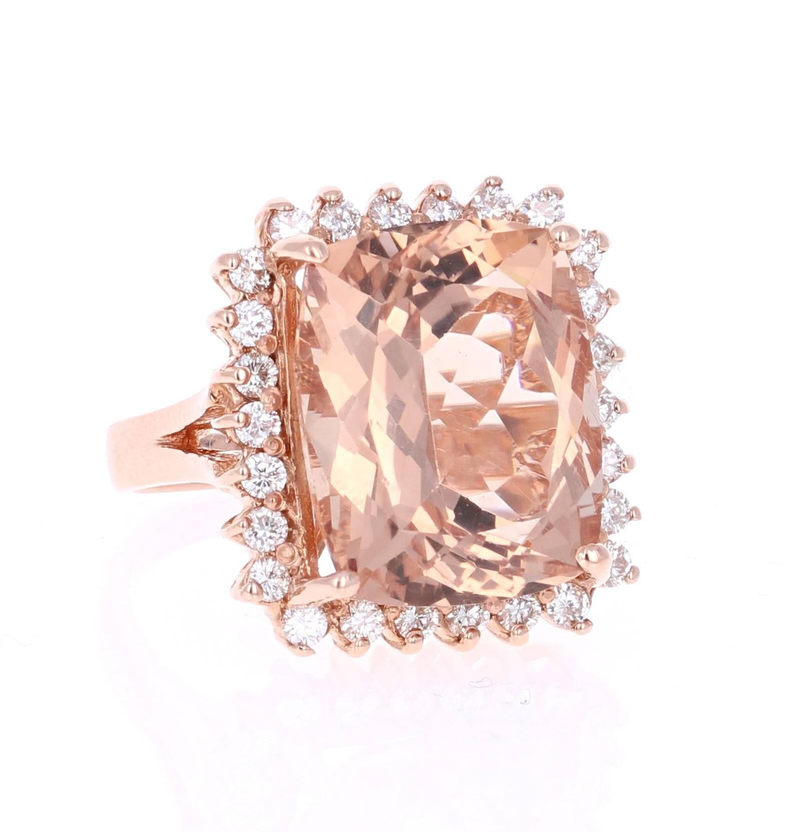 Modern 16.07 Carat Morganite Diamond Rose Gold Cocktail Ring