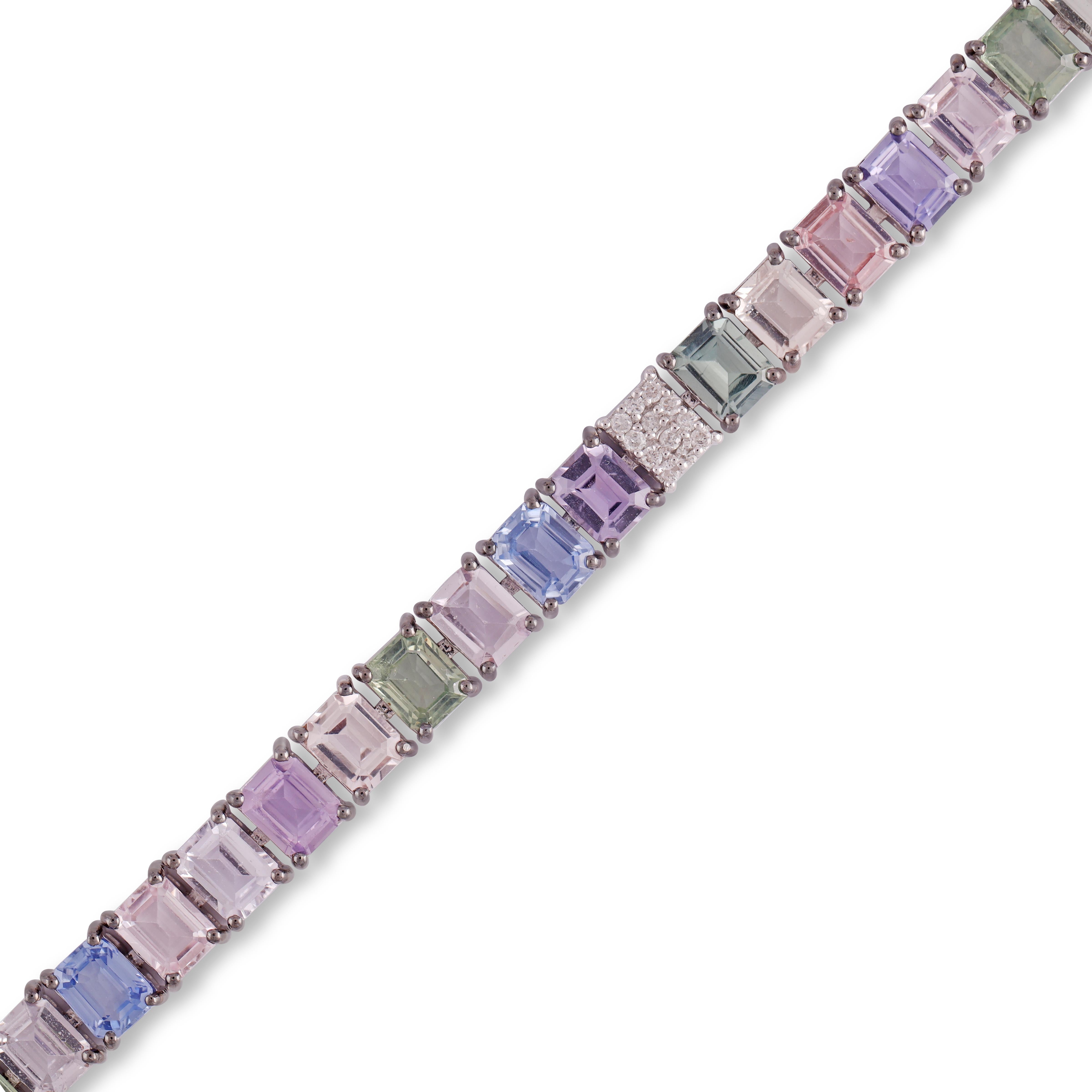 Modernist 16.07 Carat Multi-Sapphire & Diamond Tennis Bracelet For Sale
