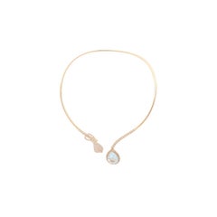 16, 07ct Aquamarine Pear-Cut, Diamond Leaf Open Collar Chocker Cocktail Necklace