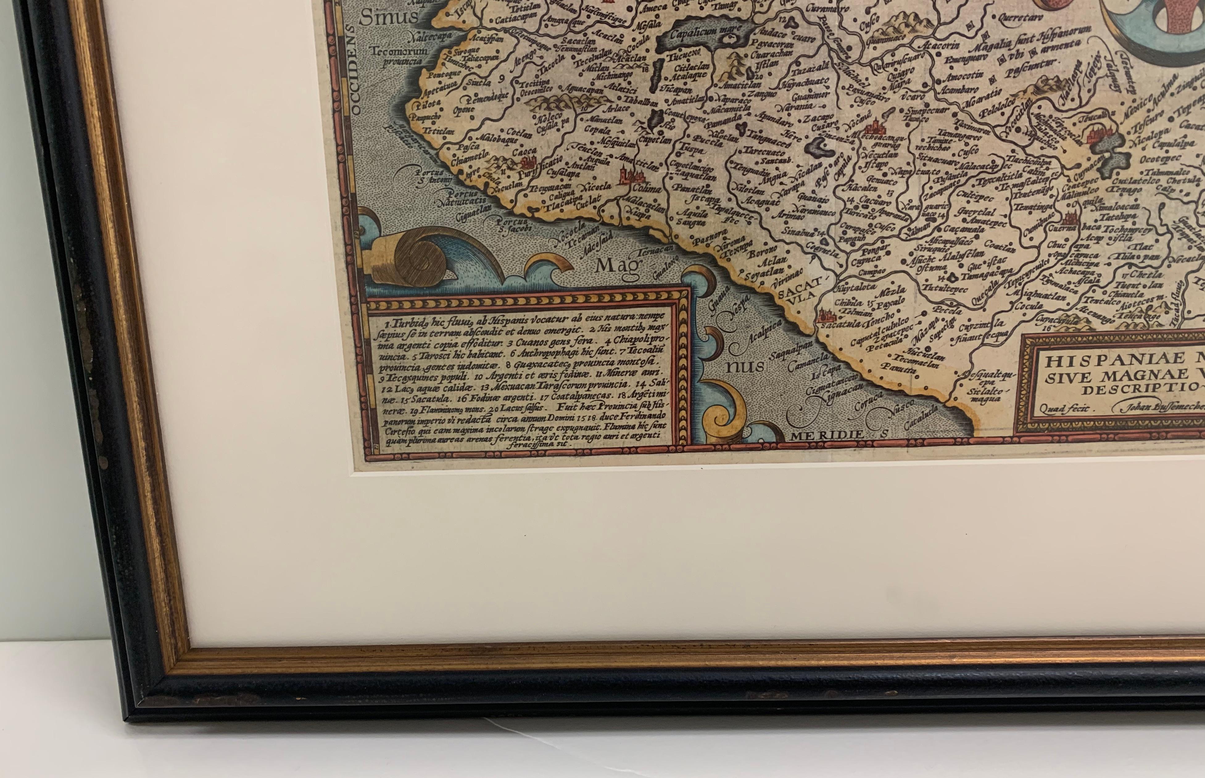 1608 Hispaniae Novae Sive Magnae Vera Descriptio Gerahmte Mexikokarte (Spanisch Kolonial) im Angebot
