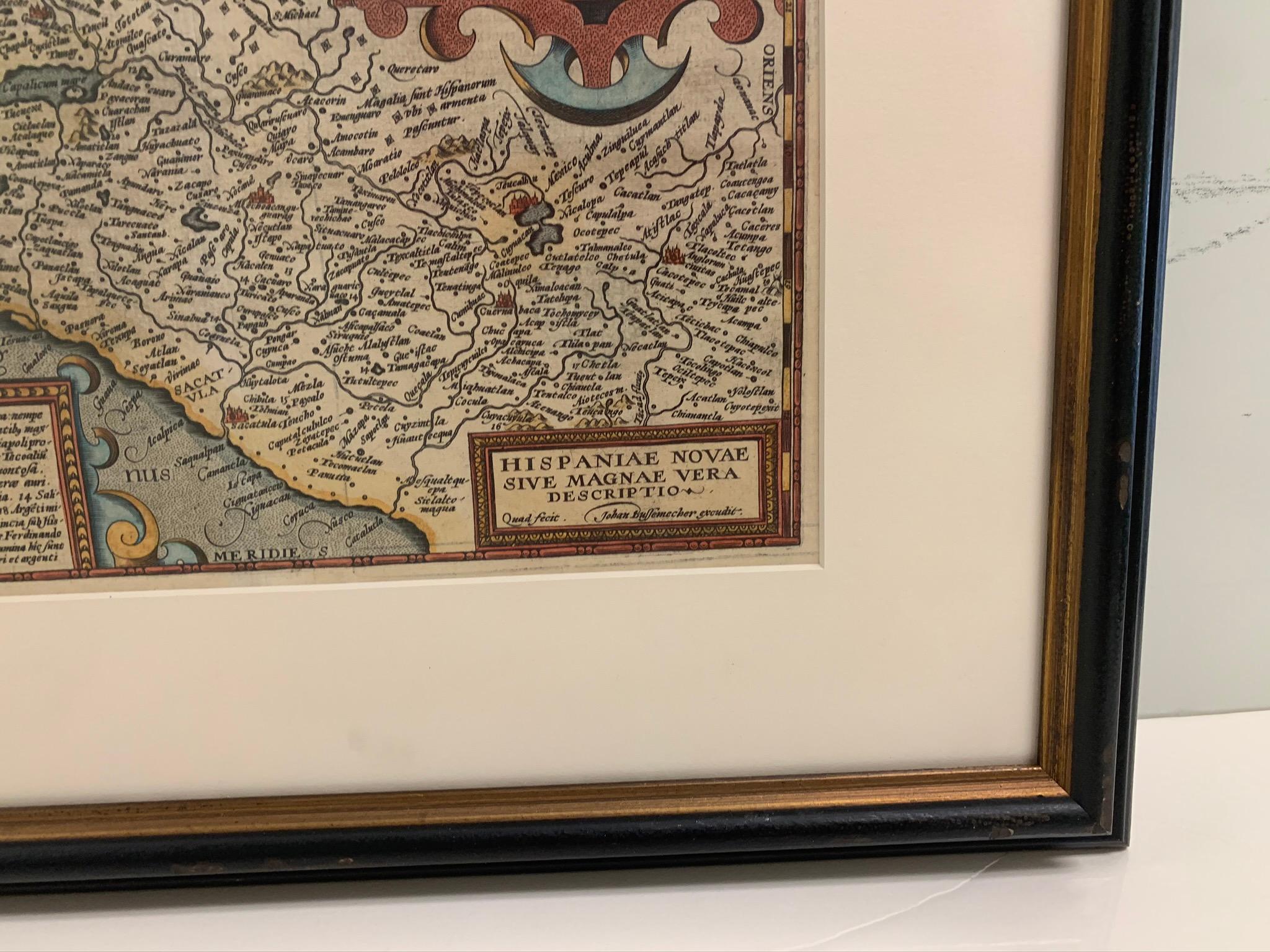 1608 Hispaniae Novae Sive Magnae Vera Descriptio Gerahmte Mexikokarte (Mexikanisch) im Angebot