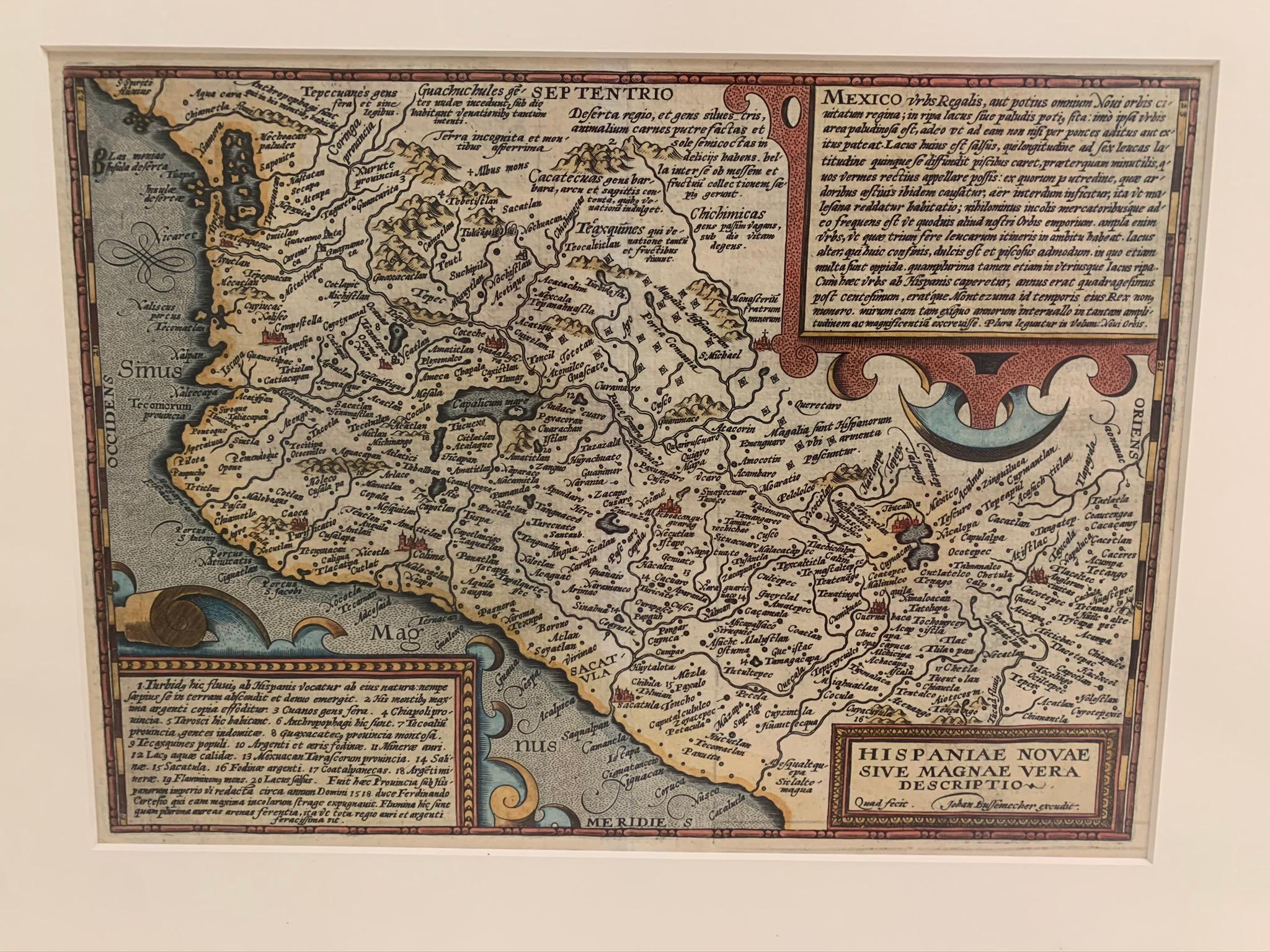 1608 Hispaniae Novae Sive Magnae Vera Descriptio Gerahmte Mexikokarte (Anfang des 17. Jahrhunderts) im Angebot