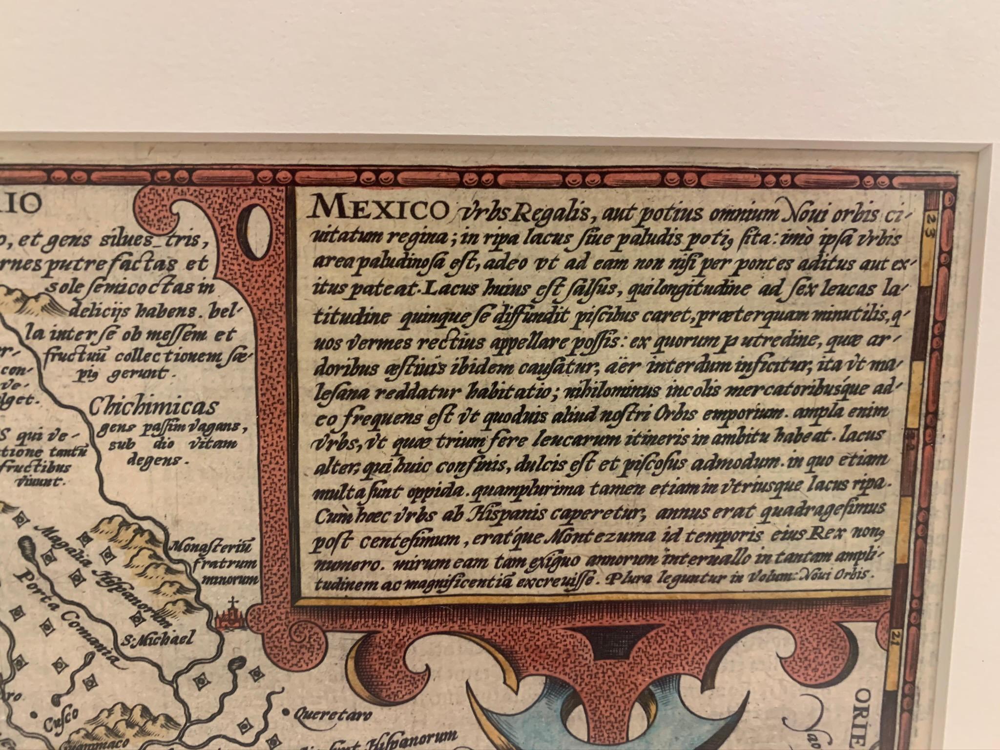 1608 Hispaniae Novae Sive Magnae Vera Descriptio Gerahmte Mexikokarte (Glas) im Angebot