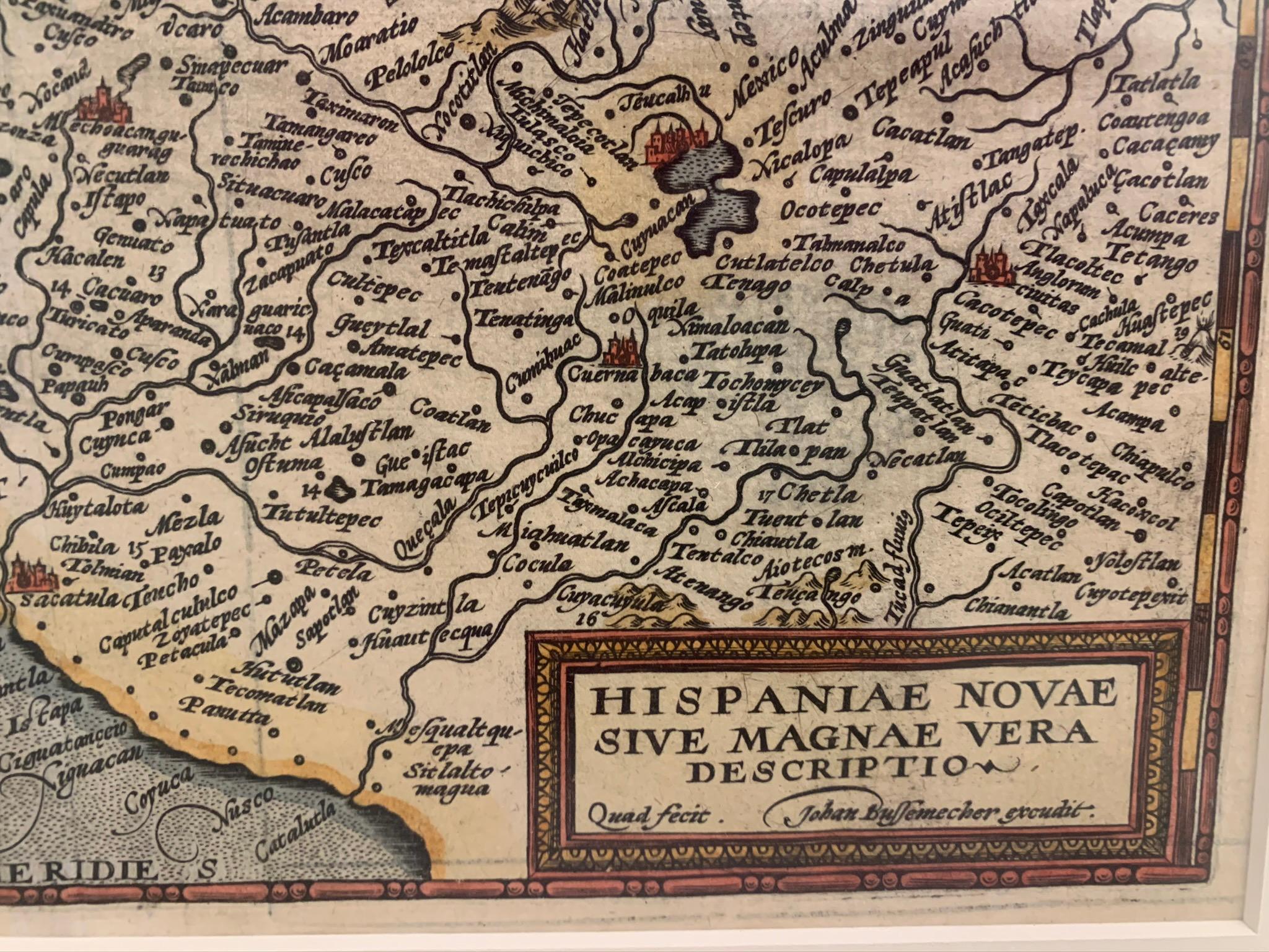 1608 Hispaniae Novae Sive Magnae Vera Descriptio Gerahmte Mexikokarte im Angebot 1