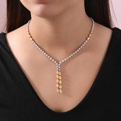 16.09 Carat SI/H Two Tone Diamond Tassel Drop Necklace 14 Karat White Gold