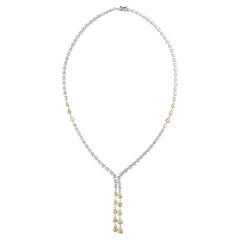 16.09 Carat SI/H Two Tone Diamond Tassel Drop Necklace 14 Karat White Gold