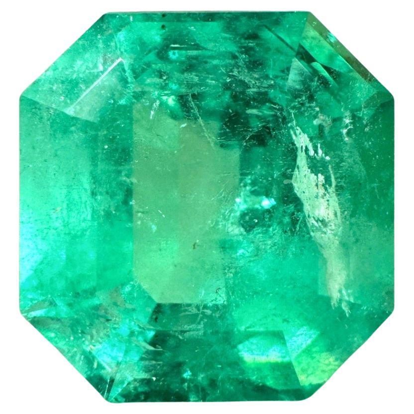 16.09ct Yellowish Green Asscher Cut Colombian Gem 15.4x14.8 Genuine For Sale