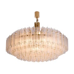 Chandelier in Brass and Structured Glass
