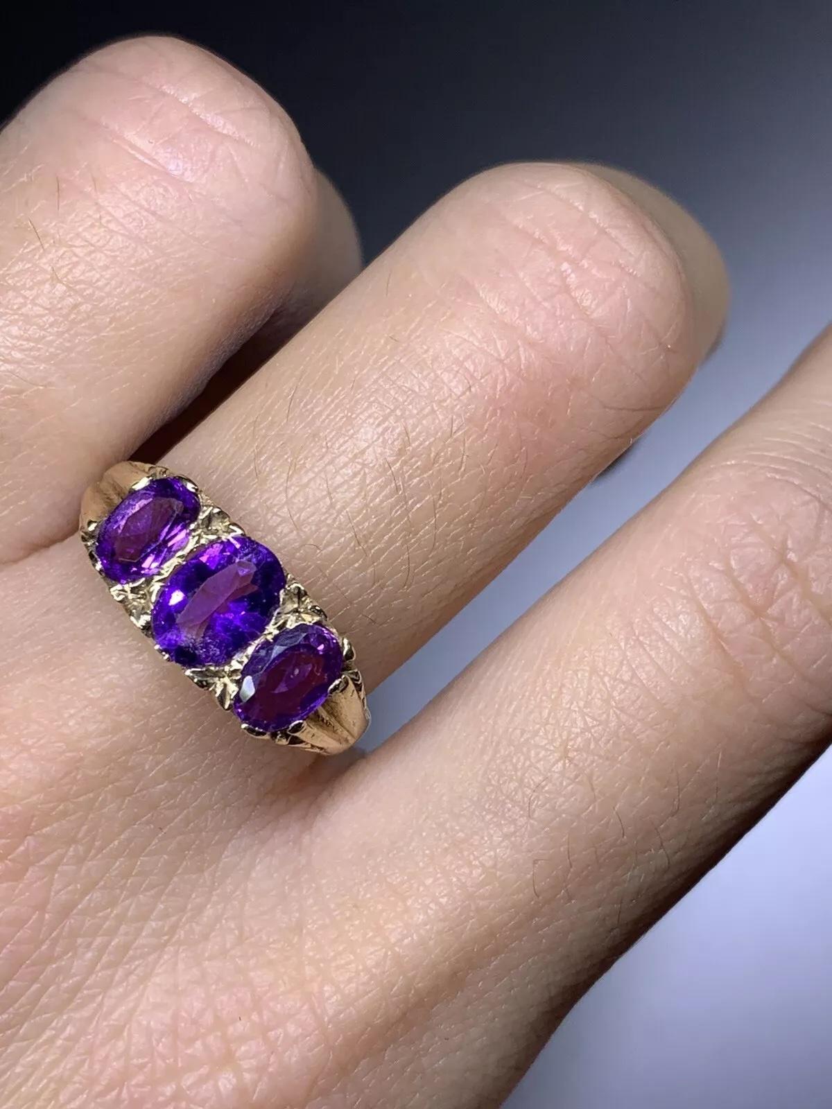 1.60ct Amethyst antique engagement ring in 9ct yellow gold. For Sale 2
