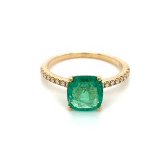 1.60ct Cushion Emerald Ring with Diamond in 10k Yellow Gold