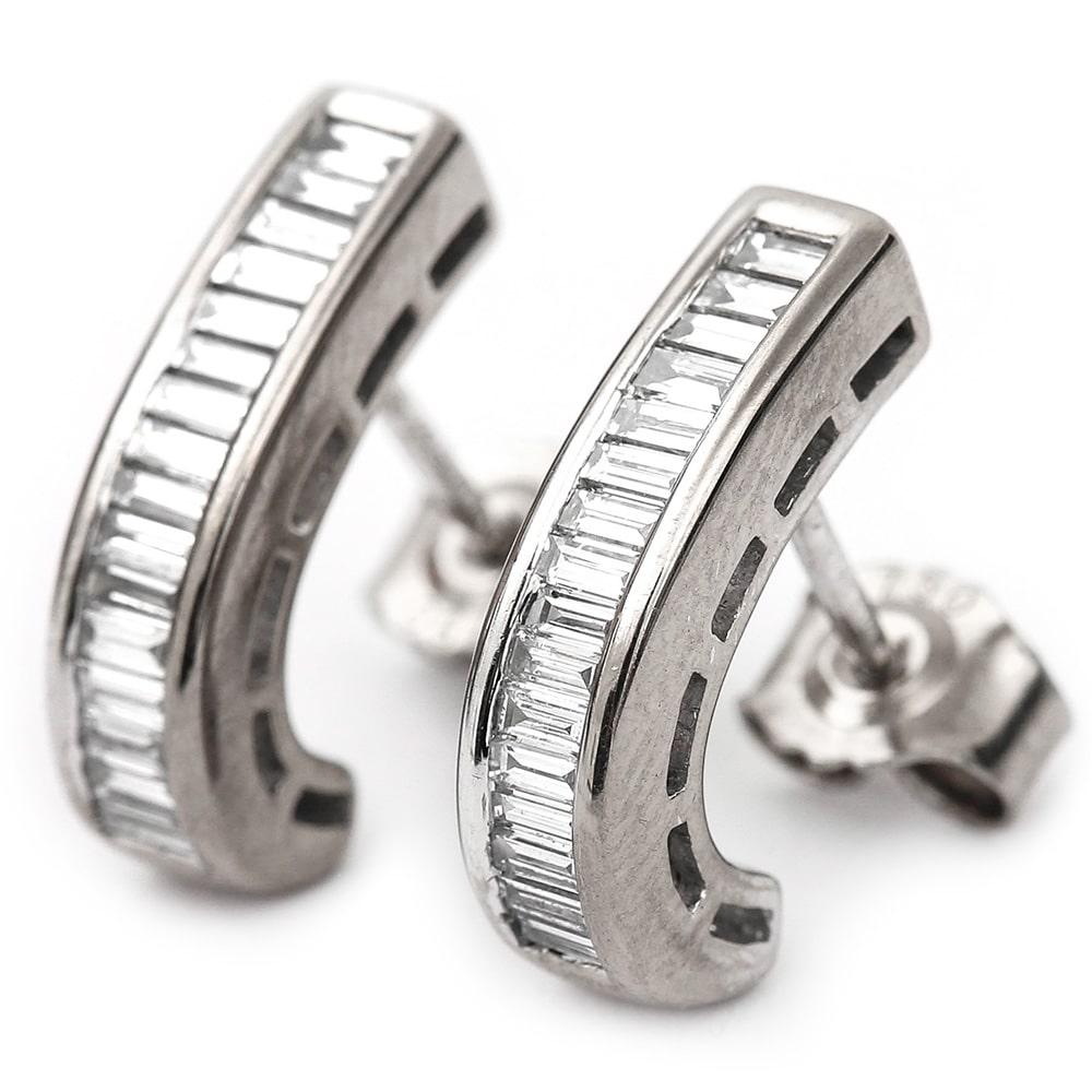 A really super pair of 18 karat white gold diamond earrings, with a total of 0.80ct diamond baguette per earring, channel set in 18 karat white gold. A total of approx. 1.60ct of H-I colour diamonds form this pair of earrings. They are have post