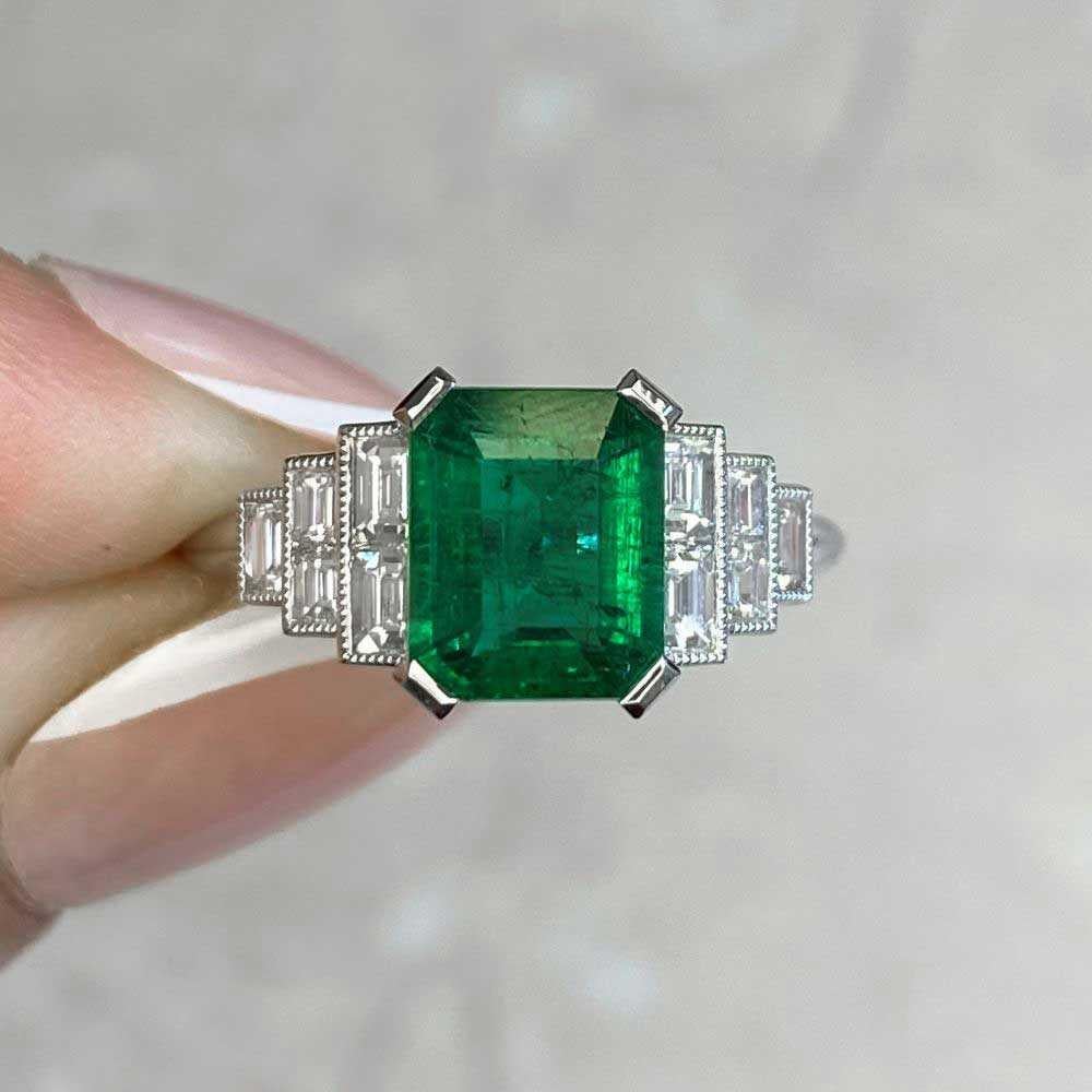 1.60ct Emerald Cut Natural Emerald Engagement Ring, Platinum For Sale 5