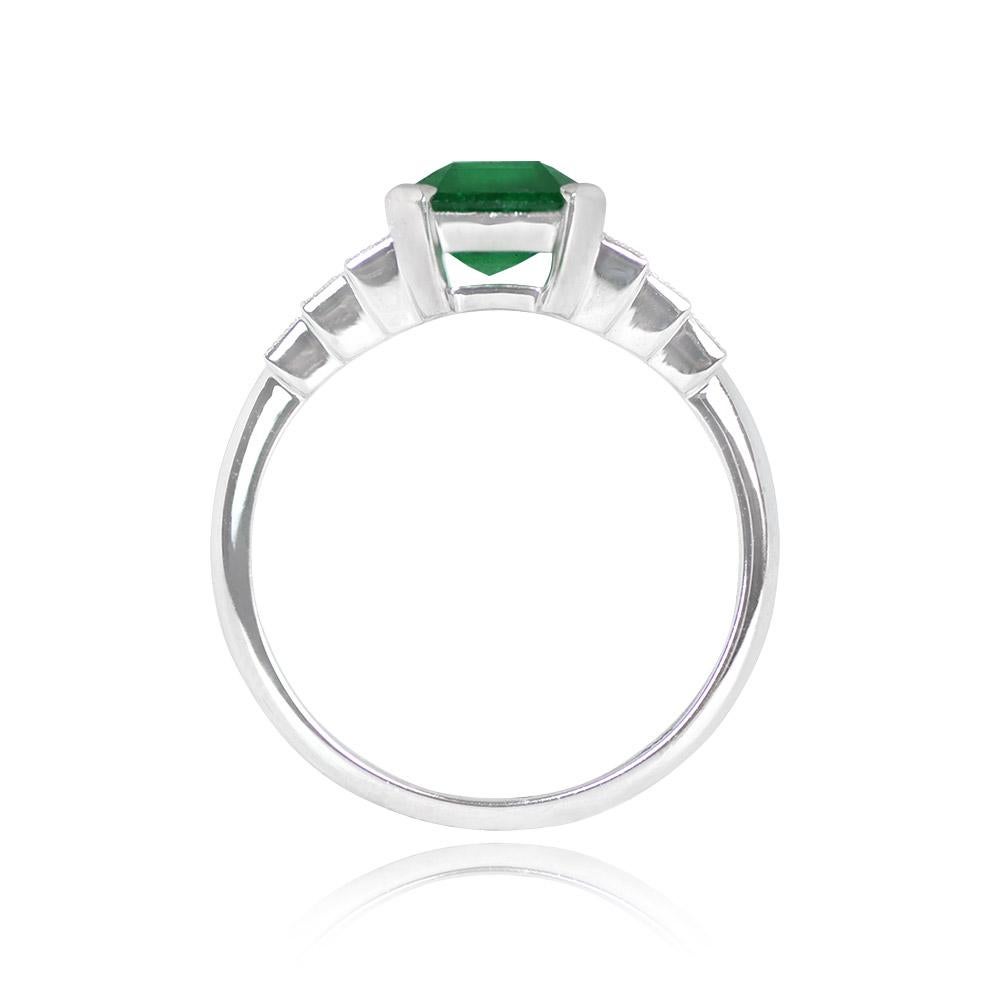 1.60ct Emerald Cut Natural Emerald Engagement Ring, Platinum In Excellent Condition For Sale In New York, NY