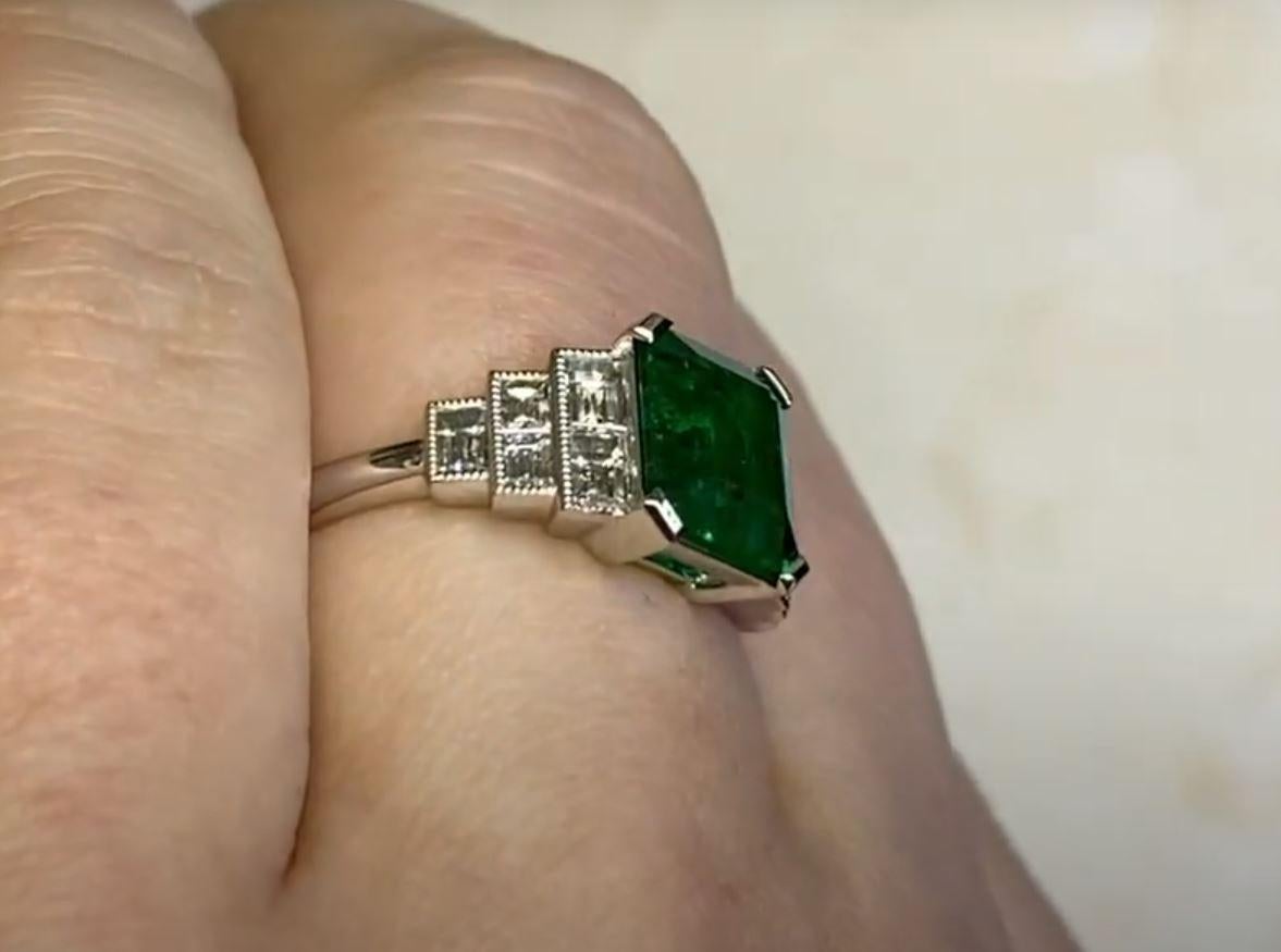 1.60ct Emerald Cut Natural Emerald Engagement Ring, Platinum For Sale 1
