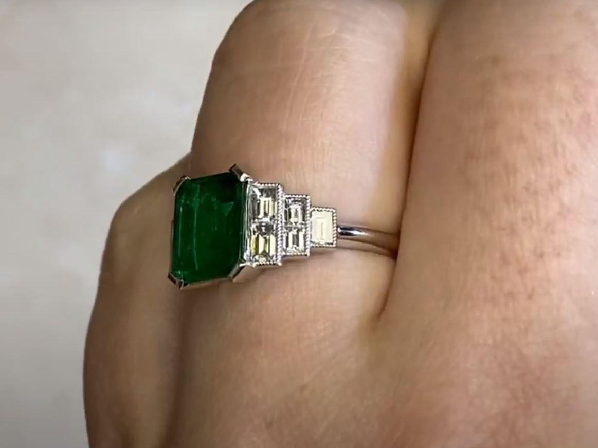 1.60ct Emerald Cut Natural Emerald Engagement Ring, Platinum For Sale 2