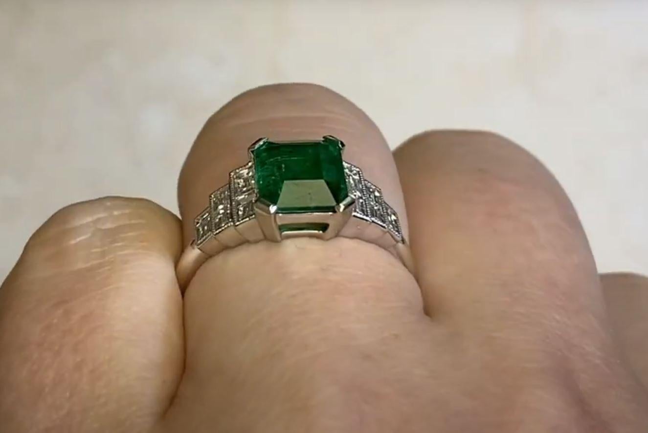 1.60ct Emerald Cut Natural Emerald Engagement Ring, Platinum For Sale 3