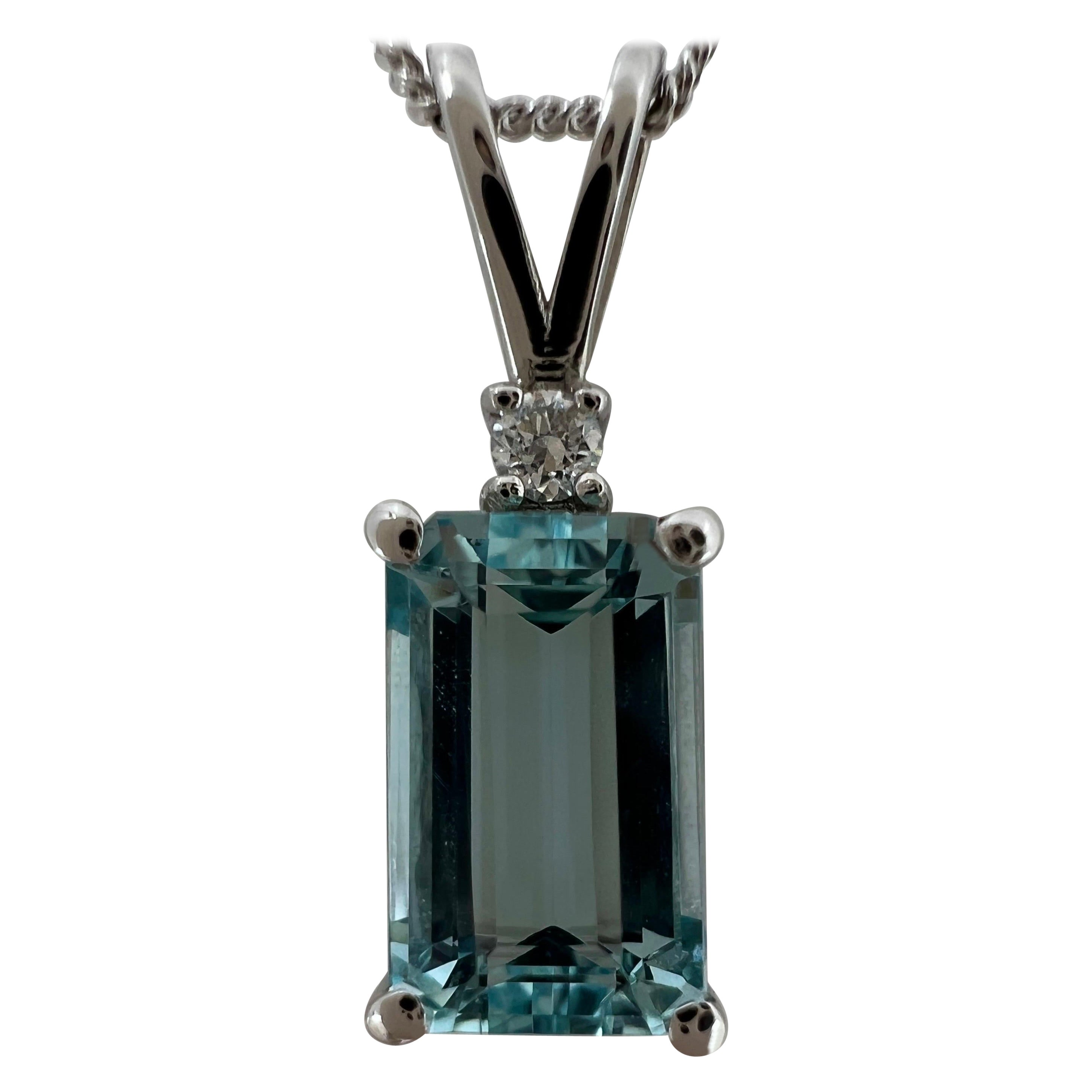 1.60ct Fine Blue Emerald Cut Aquamarine 
Diamond 950 Platinum Pendant Necklace
