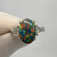 1.60ct FINE Top Grade Australian Black Opal & Diamond Three Stone Platinum Ring