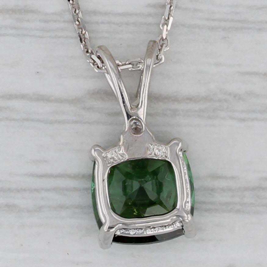Cushion Cut 1.60ct Green Tourmaline Diamond Pendant Necklace 14k White Gold 18