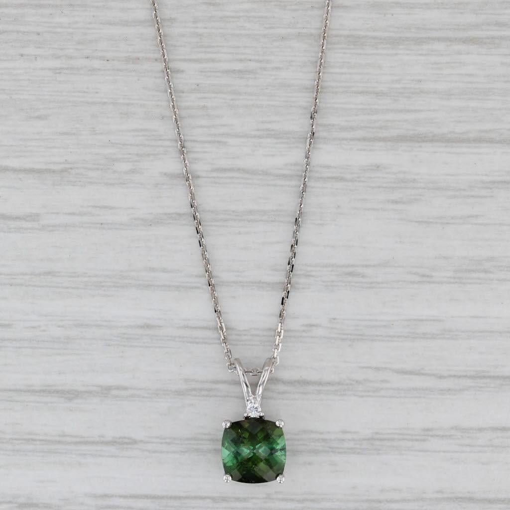 1.60ct Green Tourmaline Diamond Pendant Necklace 14k White Gold 18