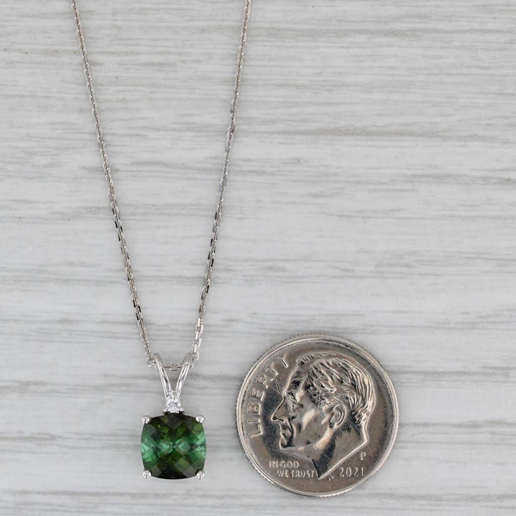 Women's or Men's 1.60ct Green Tourmaline Diamond Pendant Necklace 14k White Gold 18