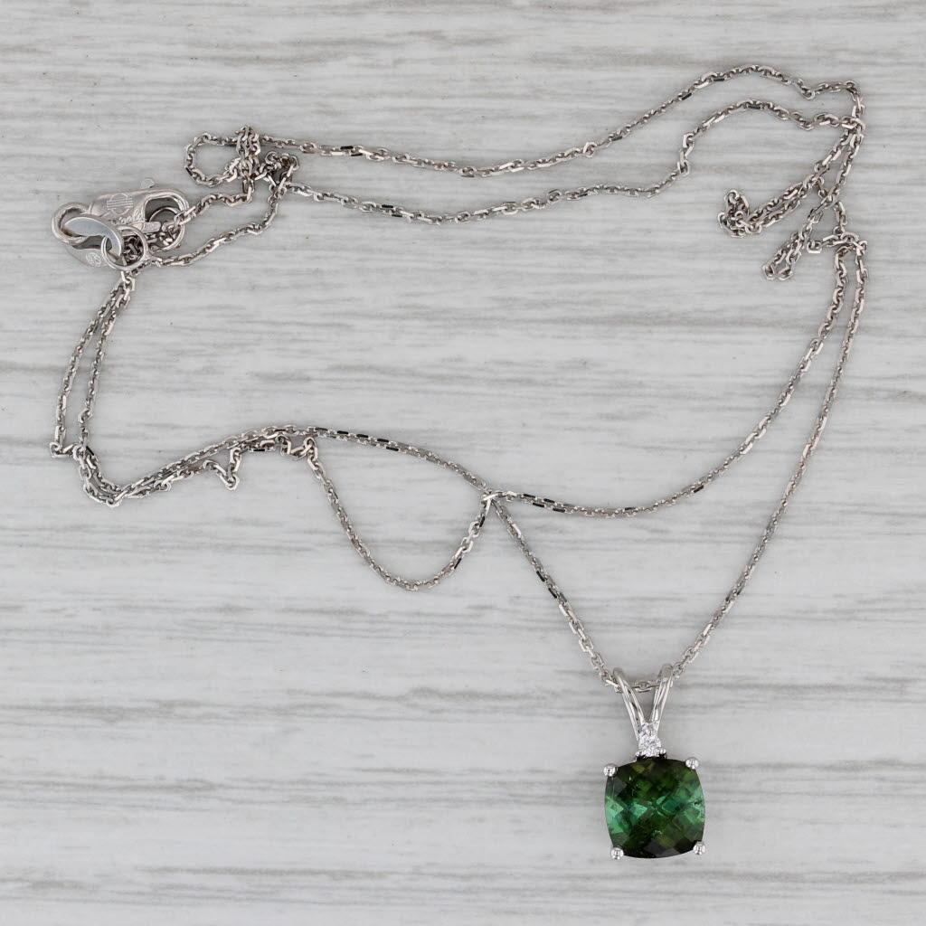 1.60ct Green Tourmaline Diamond Pendant Necklace 14k White Gold 18