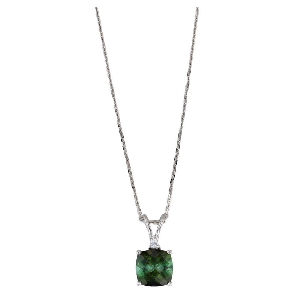 1.60ct Green Tourmaline Diamond Pendant Necklace 14k White Gold 18" Cable Chain