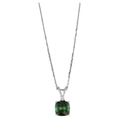 1.60ct Green Tourmaline Diamond Pendant Necklace 14k White Gold 18" Cable Chain