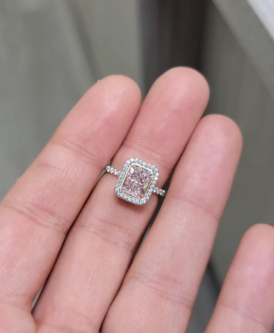 1.60ct Very Light Pink Radiant IF GIA Ring In New Condition In New York, NY