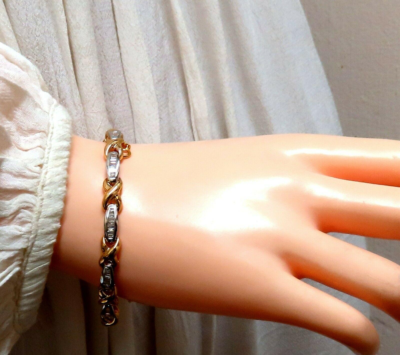 1,60ct Diamantes Baguette Naturales x Pulsera 14 Kilates Bicolor y Cadena Segura Corte redondo en venta