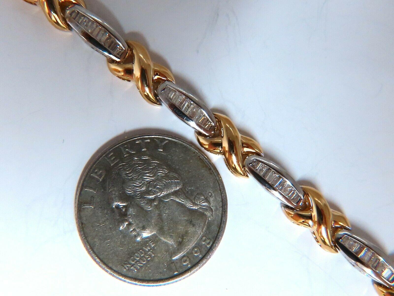 1.60ct Natural Baguette Diamonds x Bracelet 14 Karat Two-Tone & Safe Chain In New Condition For Sale In New York, NY