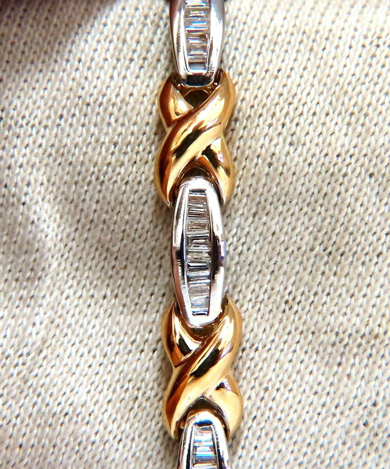 1.60ct Natural Baguette Diamonds x Bracelet 14 Karat Two-Tone & Safe Chain For Sale 1