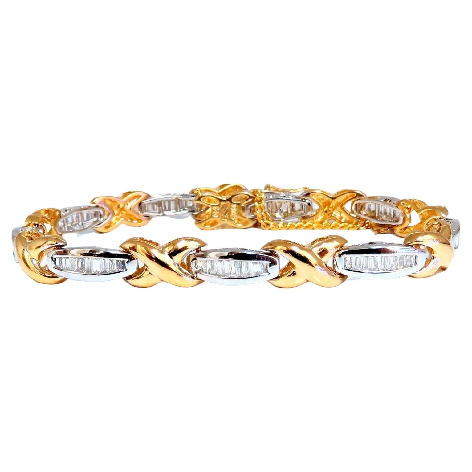 1.60ct Natural Baguette Diamonds x Bracelet 14 Karat Two-Tone & Safe Chain For Sale