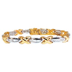 Bracelet bicolore et chaîne sécurisée en or 14 carats avec diamants baguettes naturels de 1,60 carat