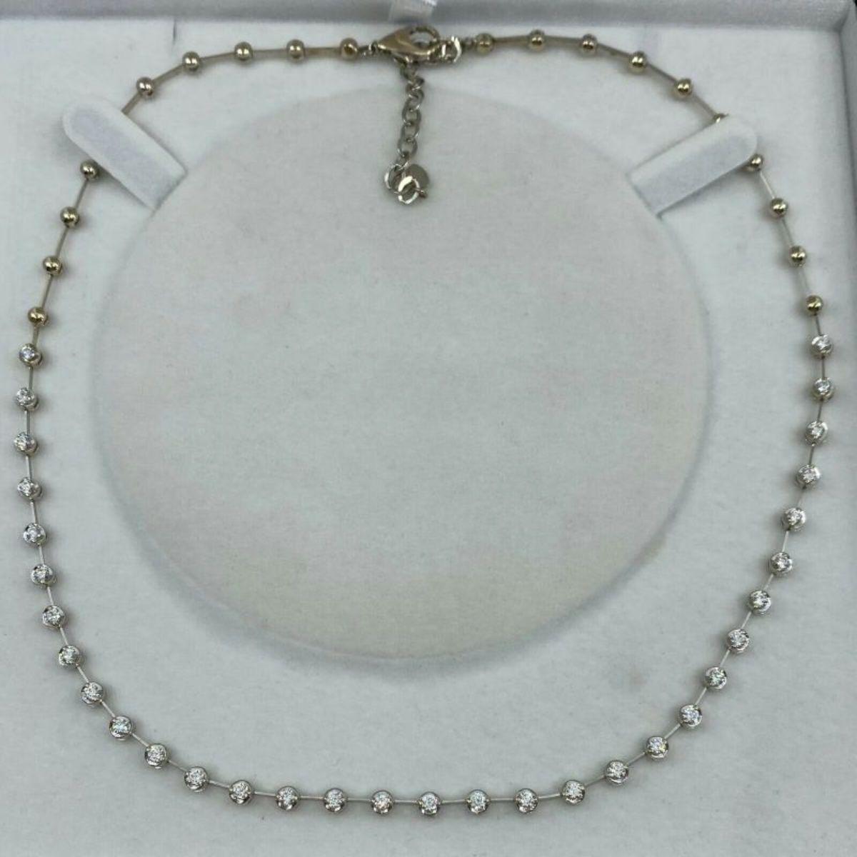 1.60ct Natural Diamond Round Cut 18K White Gold Line Tennis Necklace In New Condition For Sale In Birmingham, GB