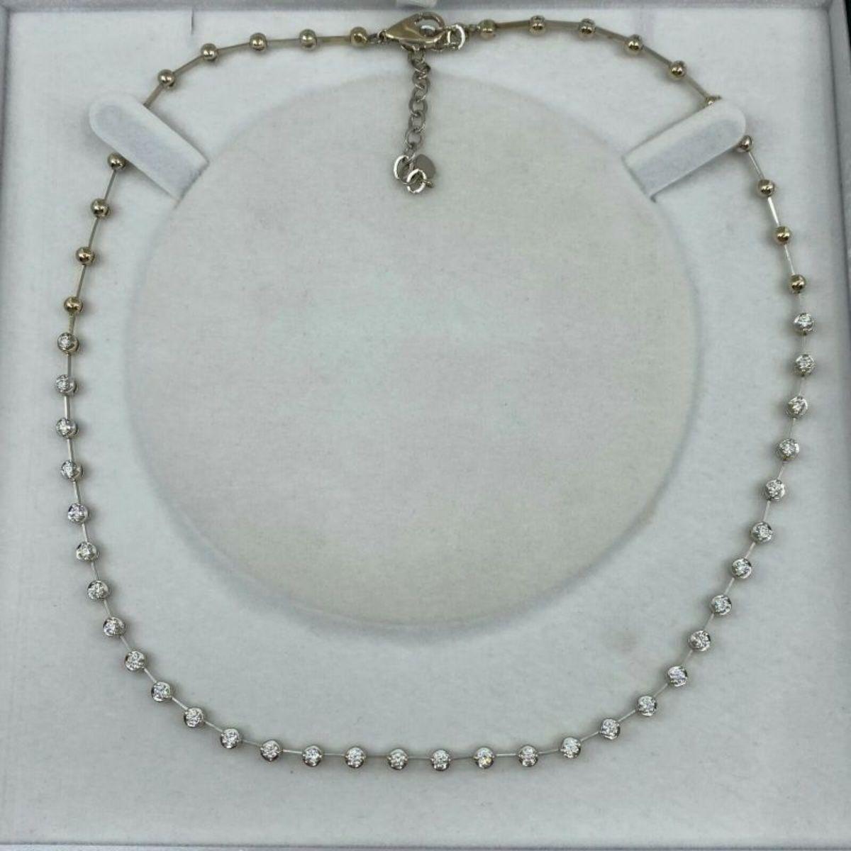 Women's 1.60ct Natural Diamond Round Cut 18K White Gold Line Tennis Necklace For Sale