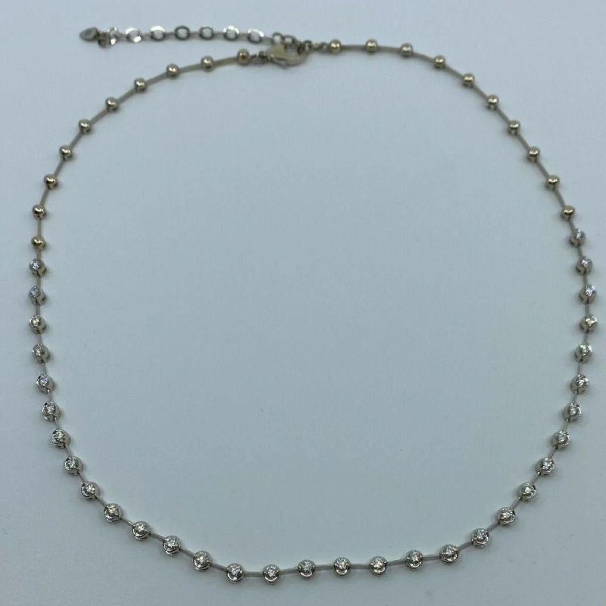1.60ct Natural Diamond Round Cut 18K White Gold Line Tennis Necklace For Sale 1