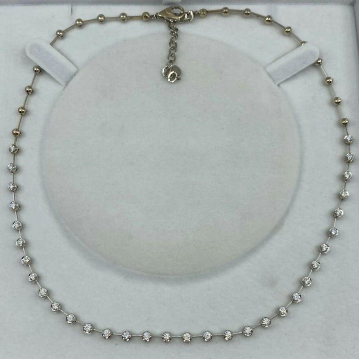 1.60ct Natural Diamond Round Cut 18K White Gold Line Tennis Necklace For Sale 3