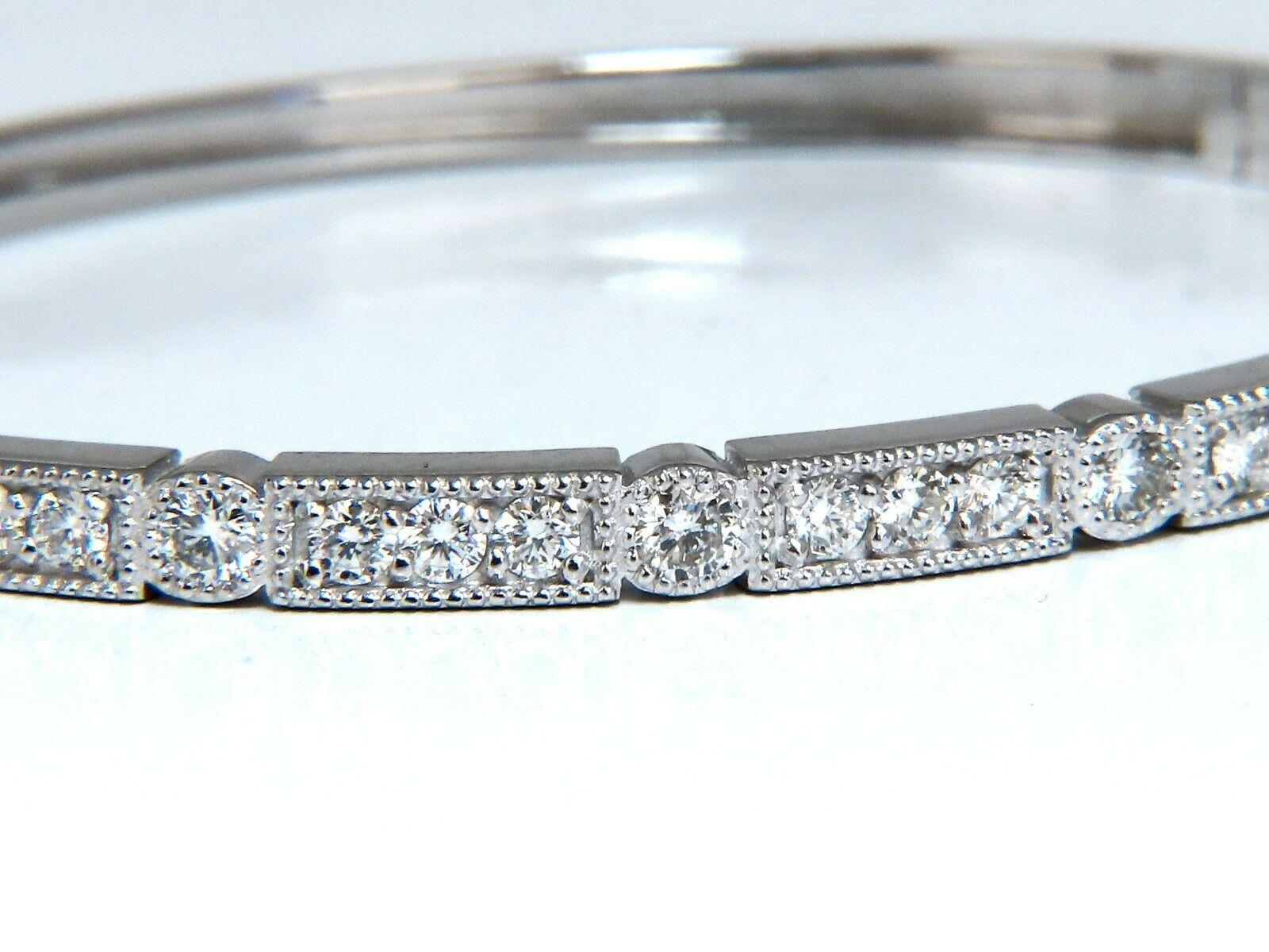 1.60ct natural diamonds bangle bracelet

Edwardian Era Design

Rounds & Full cut.

G-color & Vs-2 clarity.

14kt. white gold 

11.6 Grams.

3.7 mm wide

7  inch (wearable length)

Inner bangle measures: 2 x 2.2 Inch

Secure Lock, safety catch and