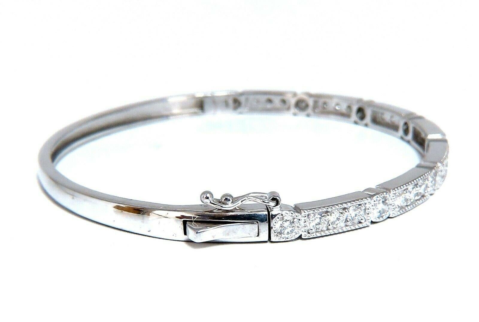 Women's or Men's 1.60 Carat Natural Diamonds Bangle Bracelet Edwardian Deco 14 Karat For Sale