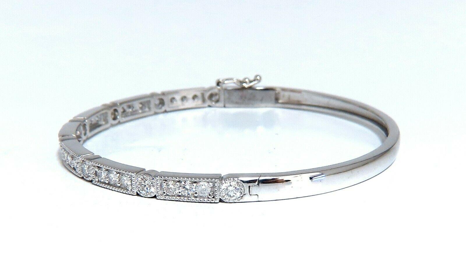 1.60 Carat Natural Diamonds Bangle Bracelet Edwardian Deco 14 Karat For Sale 2