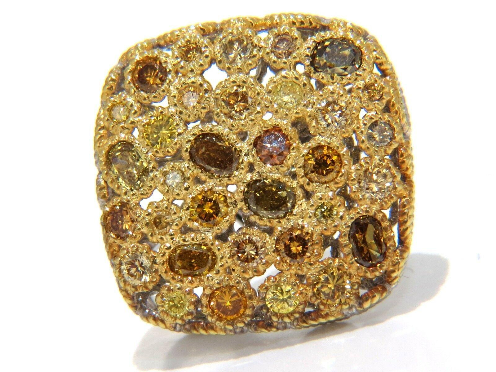 Clips d'oreilles cocktail en or 14 carats avec diamants naturels de couleur fantaisie de 1,60 carat en vente 6