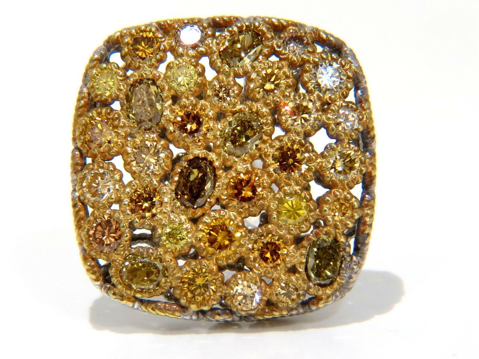 Clips d'oreilles cocktail en or 14 carats avec diamants naturels de couleur fantaisie de 1,60 carat en vente 7