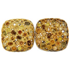 Clips d'oreilles cocktail en or 14 carats avec diamants naturels de couleur fantaisie de 1,60 carat