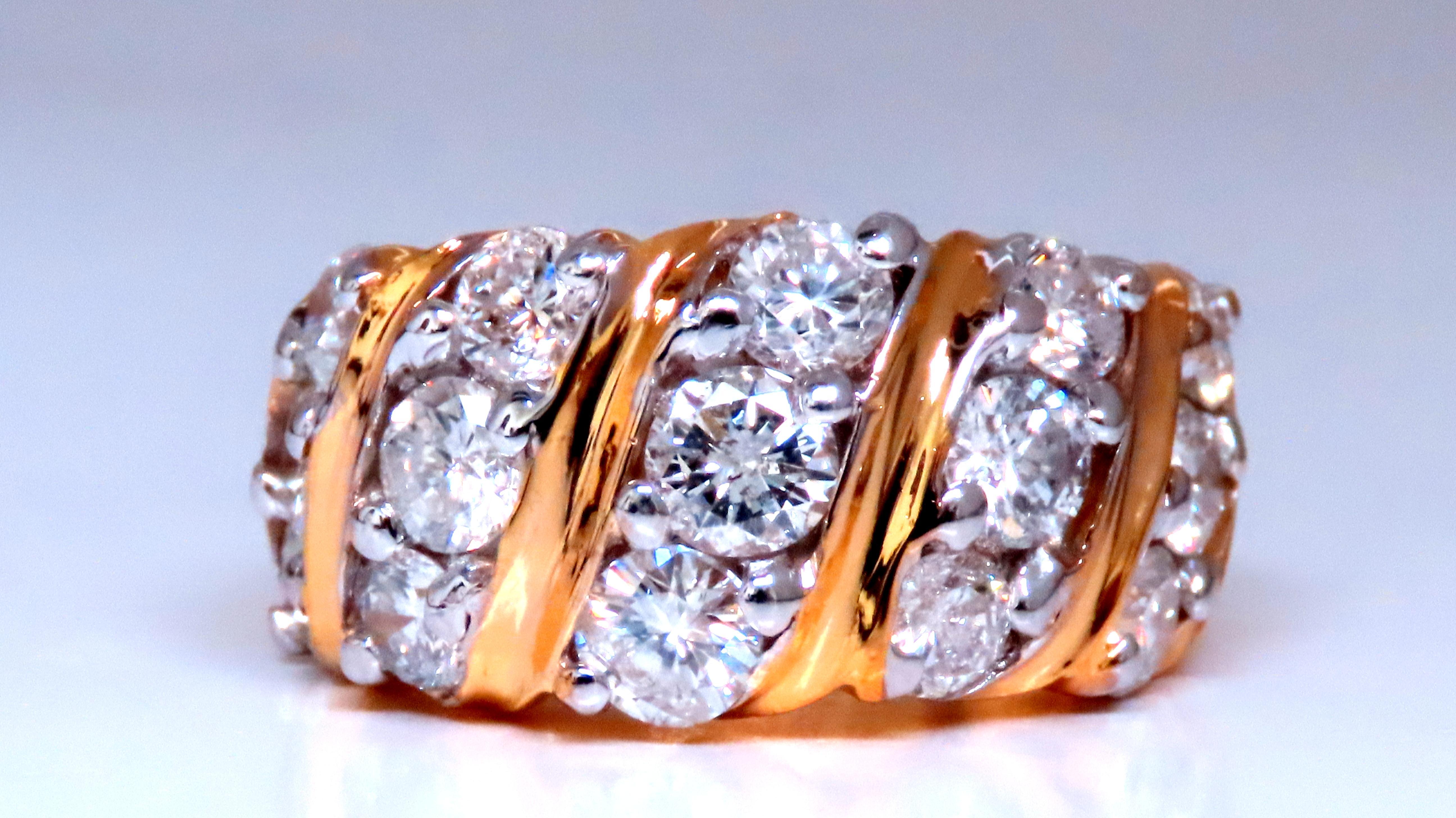 1.60ct Natural diamonds slant band.
Rounds full cut brilliants.
H-color Si-2 clarity.
11mm wide ring
Depth: 5.2mm
Size 6.75
$7000 Appraisal to accompany
