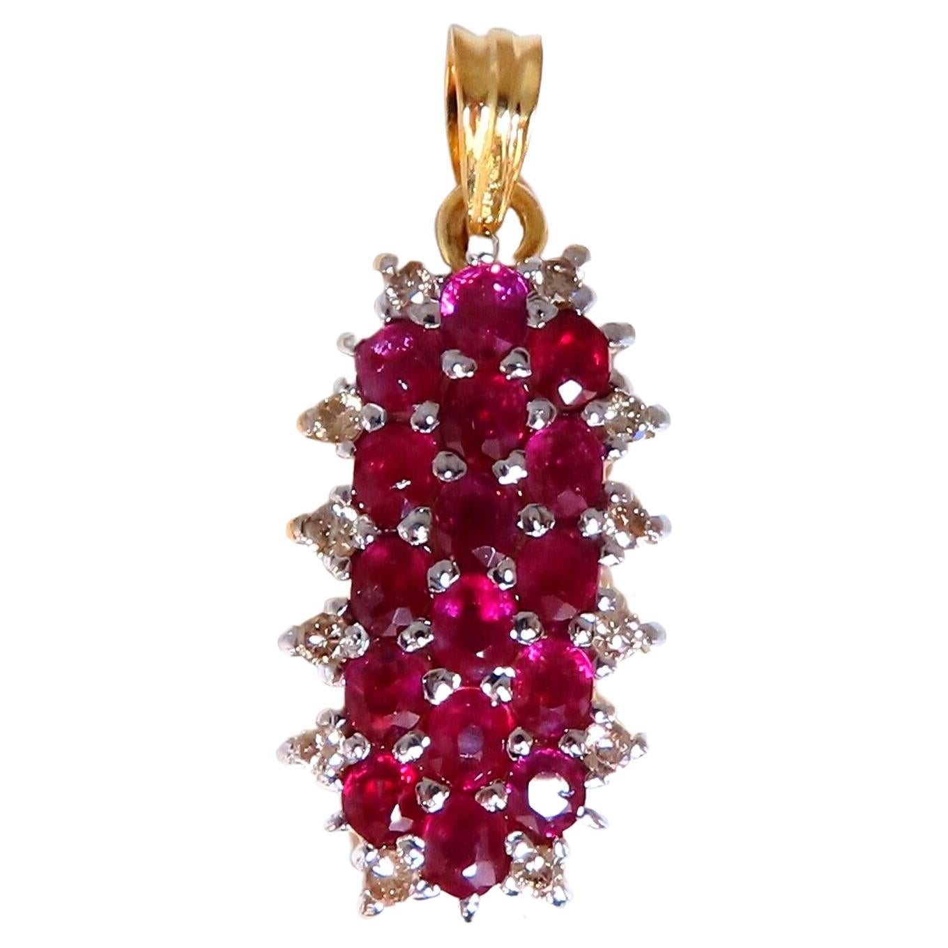 1.60ct Natural Ruby Diamonds Cluster Pendant 18kt For Sale