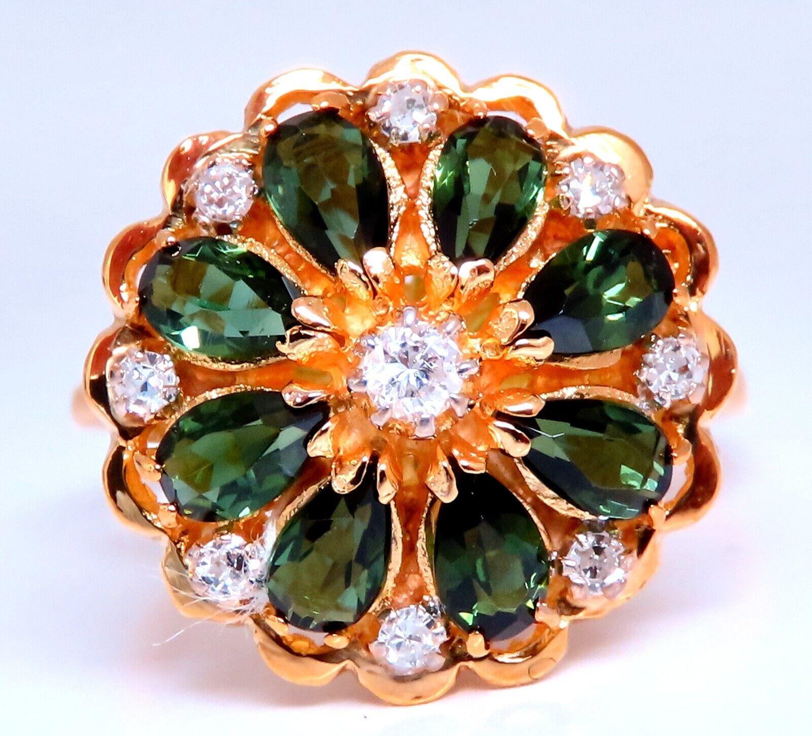 1.60ct Natural Tourmaline Cluster Ring 14kt In New Condition For Sale In New York, NY