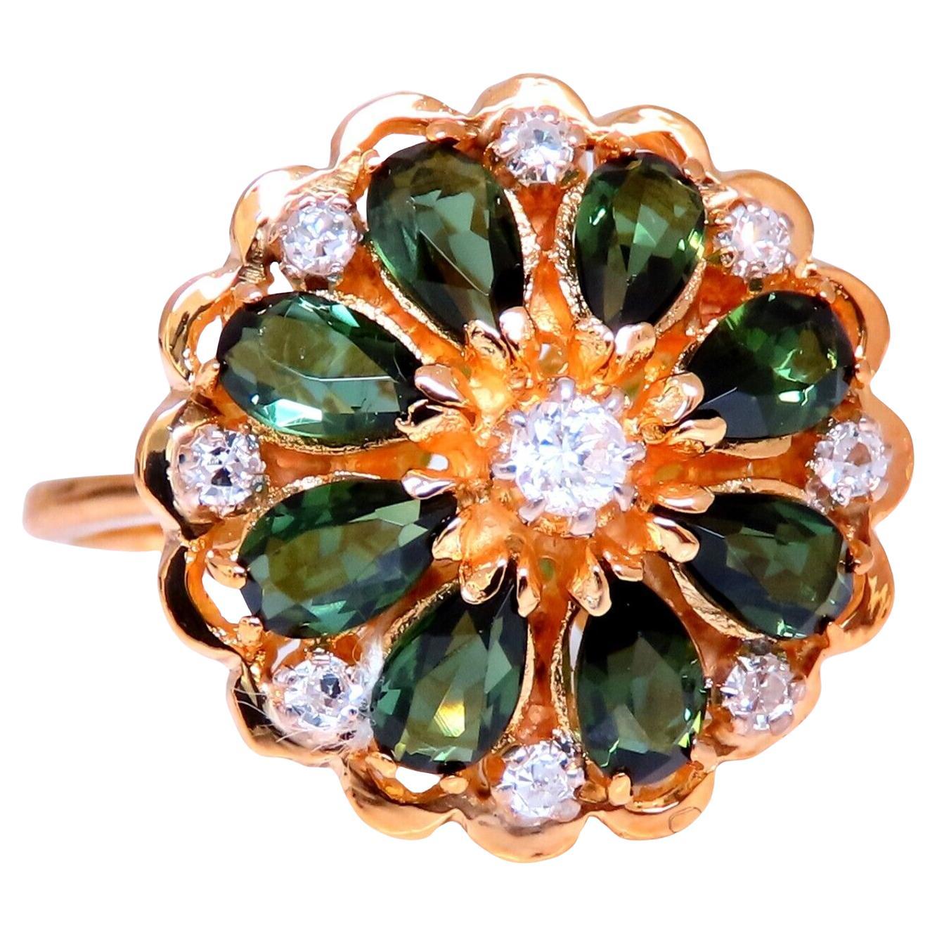 1.60ct Natural Tourmaline Cluster Ring 14kt* For Sale