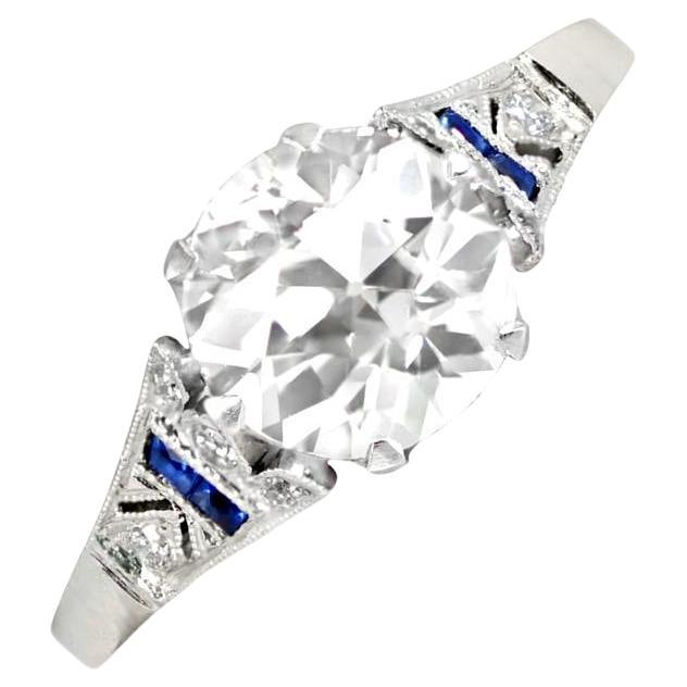 1.60 Carat Old Euro-Cut Diamond Engagement Ring, Vs1 Clarity, Platinum For Sale